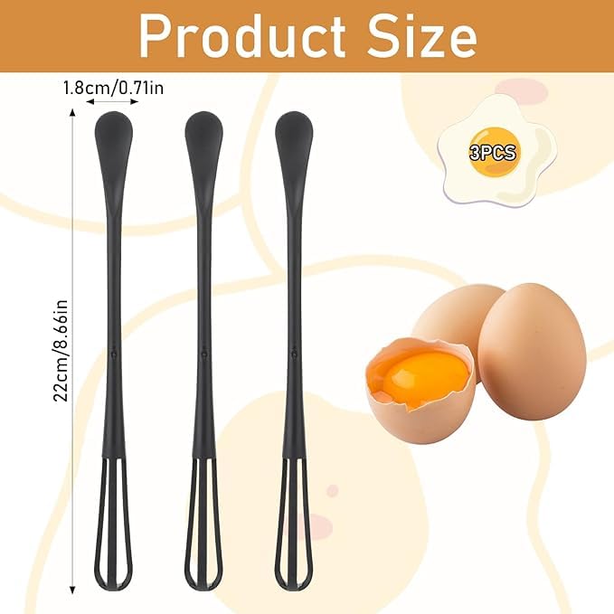 RASTVI Multifunctional Mini WhiskMini SpoonSmall whisks for CookingTiny Whisk 8 PiecesMini Small wiskfor BlendingWhiskingBeating Ingredients Mixing Sauces 8 Black - Image 2
