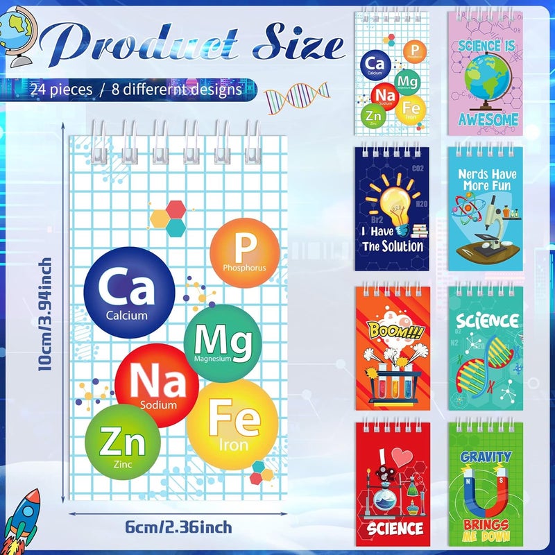 Teling Teling 24 Pieces Science Party Mini Notepads Science Party Favors Memo Spiral Tiny Notebooks Bulk Teacher Classroom Reward Prizes Piata Gift Bags Fillers Supply for Boys Girls Birthday  - Image 2
