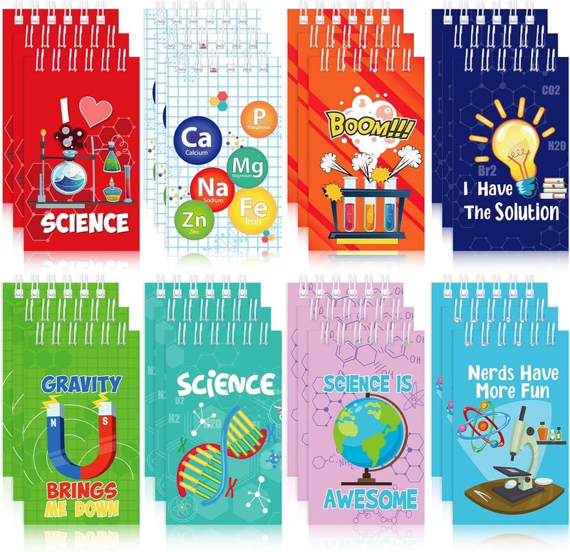 Teling Teling 24 Pieces Science Party Mini Notepads Science Party Favors Memo Spiral Tiny Notebooks Bulk Teacher Classroom Reward Prizes Piata Gift Bags Fillers Supply for Boys Girls Birthday  - Image 1