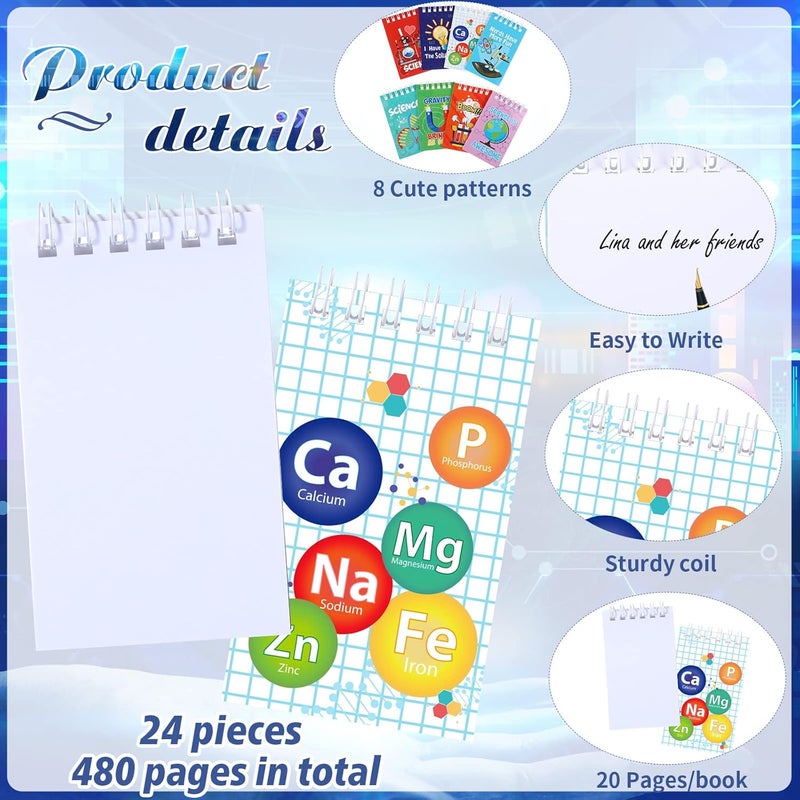 Teling Teling 24 Pieces Science Party Mini Notepads Science Party Favors Memo Spiral Tiny Notebooks Bulk Teacher Classroom Reward Prizes Piata Gift Bags Fillers Supply for Boys Girls Birthday  - Image 3