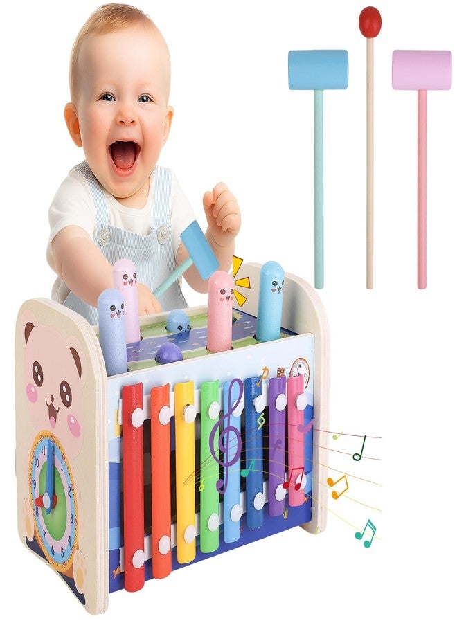 Liangding Wooden Montessori Toys for 1 Year Old - Hammering Pounding Toy with Xylophone & Dog Clock | Spinning Gear - Educational Toddler Activities for 1 2 3 4 Year Old Christmas Birthday Gifts - Image 1