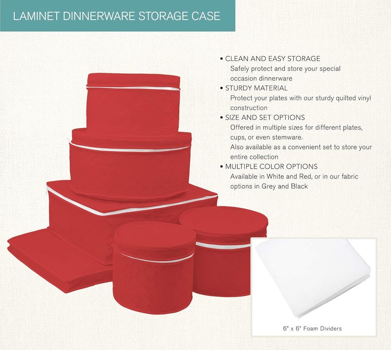 LAMINET 6 Piece Quilted Dinnerware Storage Starter Set - Includes 4 Plate Cases, 1 Cup Case & Platter Case - RED - Image 4