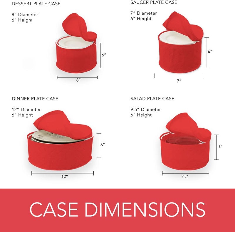LAMINET 6 Piece Quilted Dinnerware Storage Starter Set - Includes 4 Plate Cases, 1 Cup Case & Platter Case - RED - Image 5