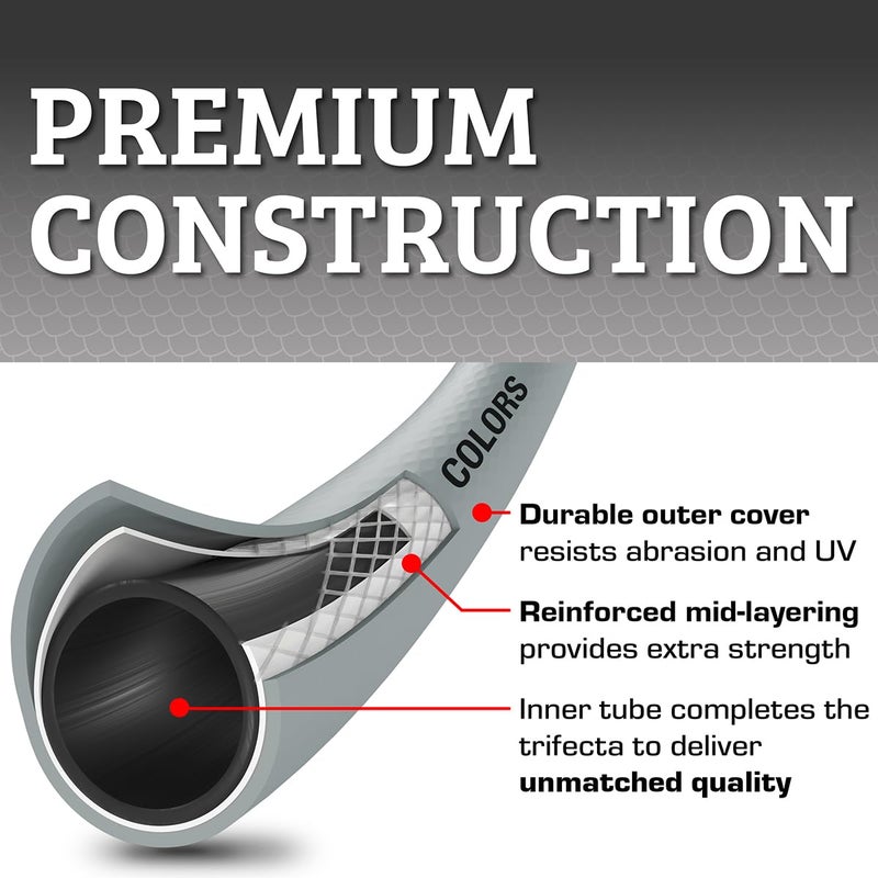 Flexzilla Colors Garden Hose 5/8 in. x 50 ft., Lightweight All-Weather Water Hose, Durable and Flexible, Leak-Free Connections, Slate Gray - Image 2