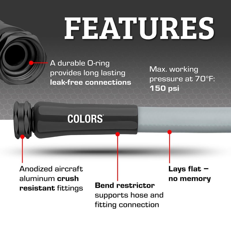 Flexzilla Colors Garden Hose 5/8 in. x 50 ft., Lightweight All-Weather Water Hose, Durable and Flexible, Leak-Free Connections, Slate Gray - Image 3