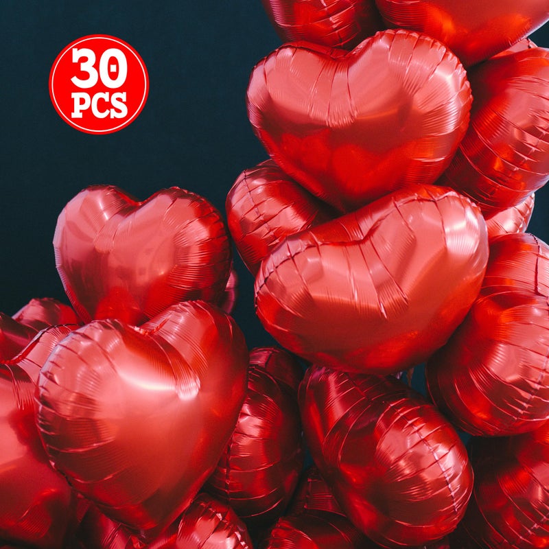 LINAYE Red Heart Foil Balloons 18 Inch, 30PCS Valentines Heart Balloons Mylar, Heart Shape Balloons for Valentines Day Anniversary Wedding Party Valentines Day Decorations Decor - Image 2