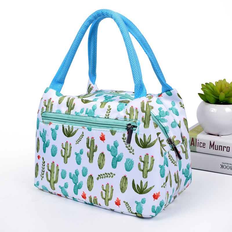Printed zipper portable thermal bag womens cartoon waterproof handbag with aluminum foil thermal lunch lunch bag Cactus 