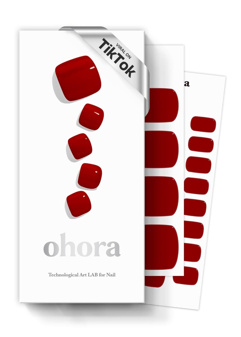 ohora Semi Cured Gel Pedi Strips (P Basic Pedicure no.4) - Red, Solid, Works with Any UV/LED Lamps, Salon-Quality, Long Lasting, Easy to Apply & Remove - Includes 2 Prep Pads, Nail File & Wooden Stick - Image 1