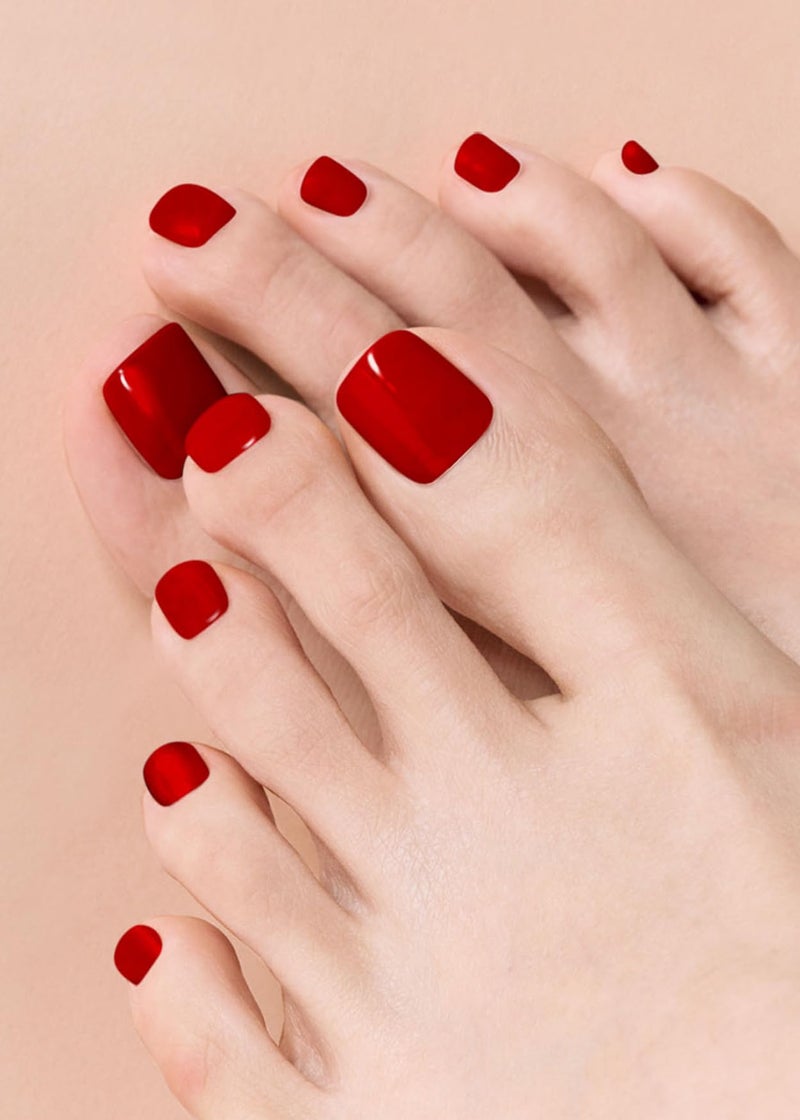 ohora Semi Cured Gel Pedi Strips (P Basic Pedicure no.4) - Red, Solid, Works with Any UV/LED Lamps, Salon-Quality, Long Lasting, Easy to Apply & Remove - Includes 2 Prep Pads, Nail File & Wooden Stick - Image 2