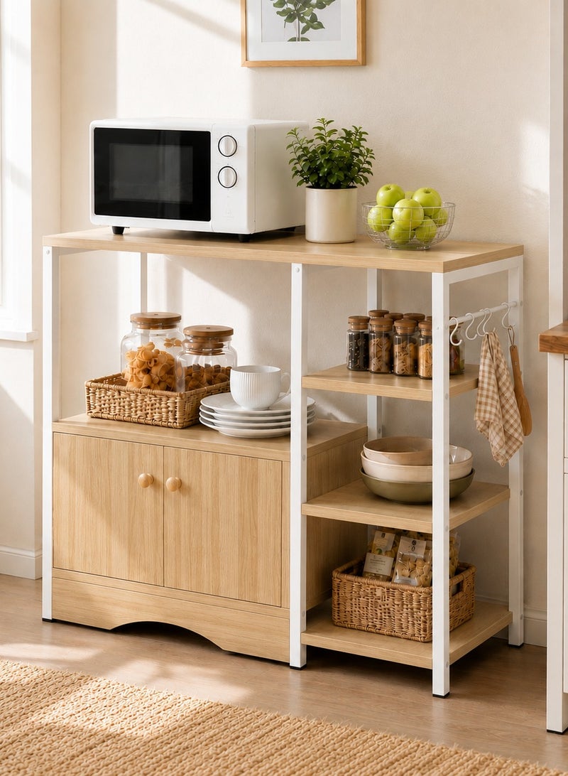 Canadel Coffee Corner with 3-Tier Shelves, Kitchen Storage Rack with 5 S-Hooks & Metal Frame – Heavy Duty Microwave Stand, Easy Assembly - Image 1