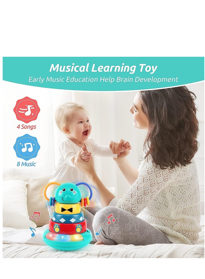 Excefore Music Toys for Babies 6-12 Months Interactive Elephant Music Roly-Poly w/Stacking Ring Rattle Toy Early Educational Sensory Toys for Kids 6-12 Months  - Image 5