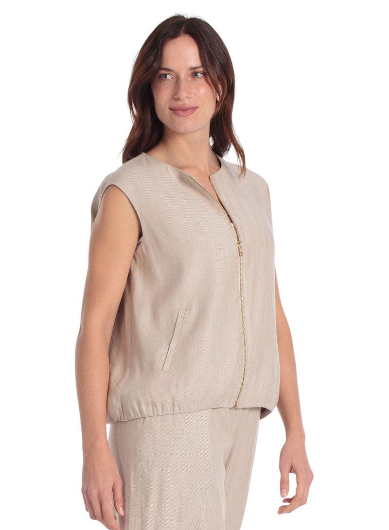 GERRY WEBER Casually Cut Vest Made Of Linen Blend Fabric With Zipper - Image 1