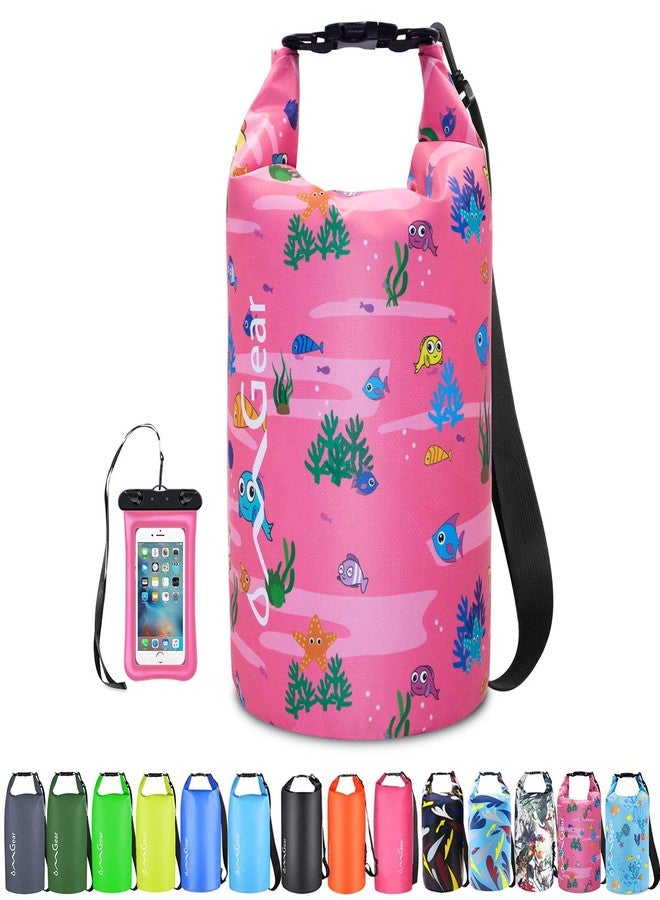 OMGear Waterproof Dry Bag Backpack Waterproof Phone Pouch 40L/30L/20L/10L/5L Floating Dry Sack for Kayaking Boating Sailing Canoeing Rafting Hiking Camping Outdoors Activities (Pink Fish, 5L) - Image 1