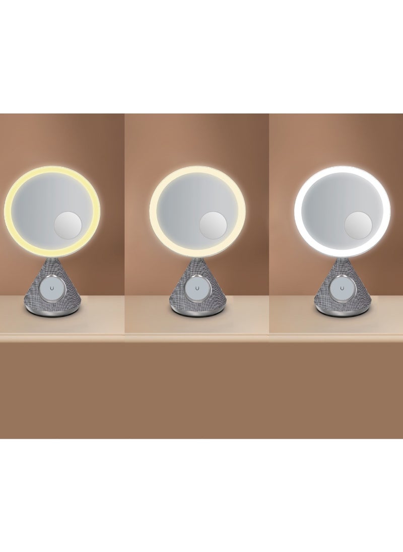 porodo - LED Makeup Mirror with Magsafe and Speaker / 30M Bluetooth Distance / 3 Color Temperatures / Magsafe Charger / Adjustable LED Light - Silver - Image 1