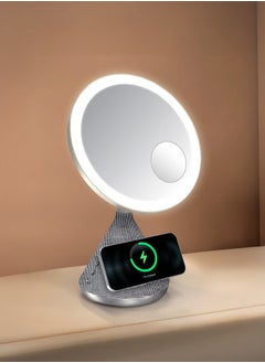 بورودو مرآة مكياج LED مع Magsafe ومكبر صوت / مسافة بلوتوث 30 مترًا / 3 درجات حرارة ألوان / شاحن Magsafe / إضاءة LED قابلة للتعديل - فضي  - Image 3