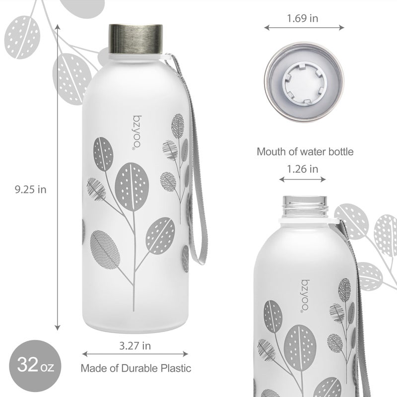 bzyoo 32oz 1 Liter Clear Water Bottle with Time Marker  Leaf Design  Durable Plastic  BPA-Free  Reusable with Measurement Markings for Fitness and Outdoor Activities (Color: Silver) - Image 5
