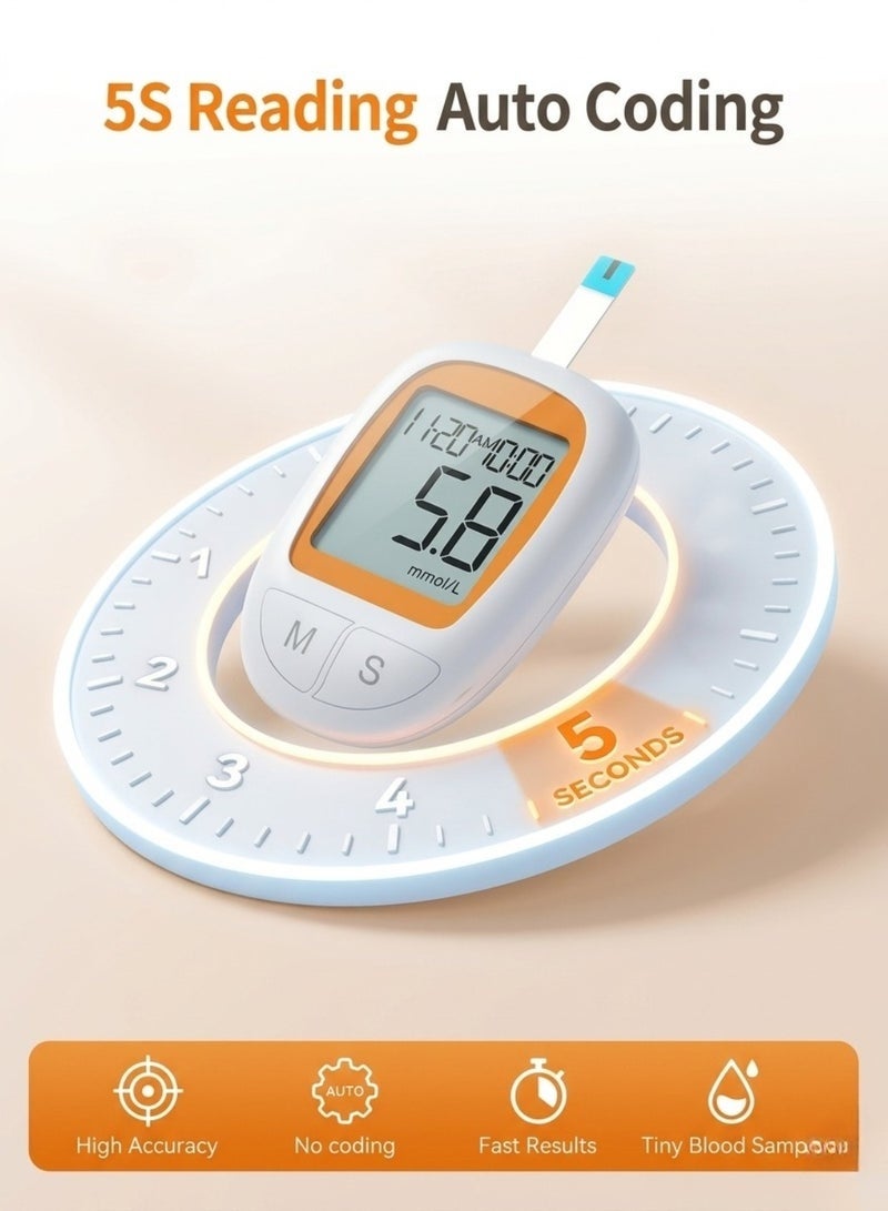 ELTRAZONE Portable Digital Blood Glucose Meter Kit with Lancing Device, LCD Display, Fast 5-Second Reading, 128 Test Memory - Image 1