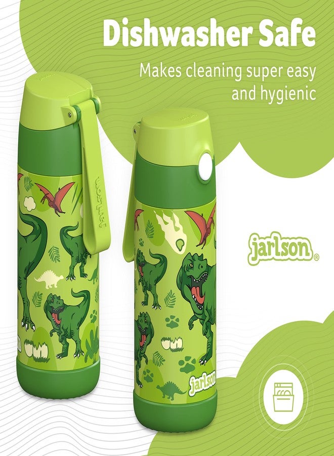 Jarlson - Children's Stainless Steel Water Bottle - 350 ml - BPA-Free - with Straw - for School, Sports and Kindergarten (Dinosaurus, 350 ml) - Image 4