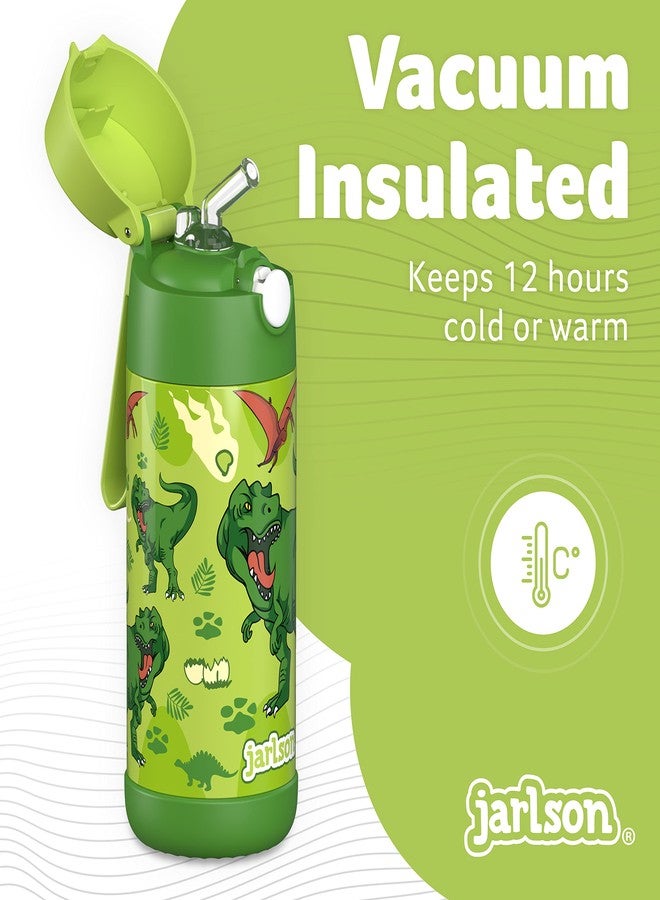 Jarlson - Children's Stainless Steel Water Bottle - 350 ml - BPA-Free - with Straw - for School, Sports and Kindergarten (Dinosaurus, 350 ml) - Image 2