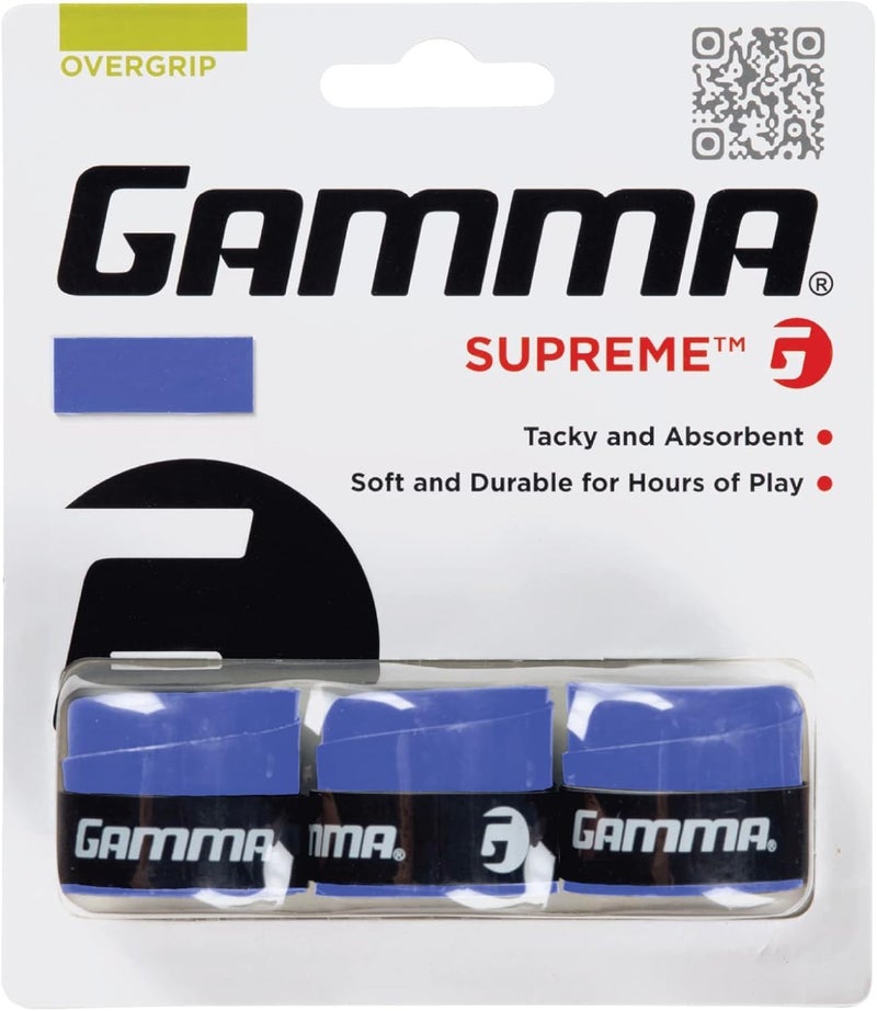 Gamma Supreme Overgrip - Blue 3 Pack for Tennis, Pickleball, Badminton, and More - Image 1