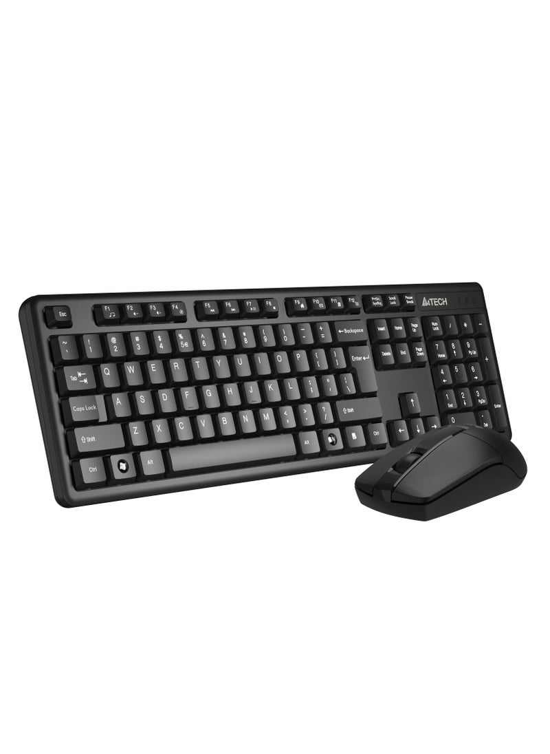 A4TECH WIRELESS KEYBOARD MOUSE COMBO 3330N SILENT, 10-15M WIFI RANGE, NANO USB RECEIVER, 2.4G Hz WIRELESS, SILENT TOUCH TECHNOLOGY, 12 FN HOTKEYS, 1200 DPI RESOLUTION AND SYMMETRIC DESIGN, BLACK  - Image 2