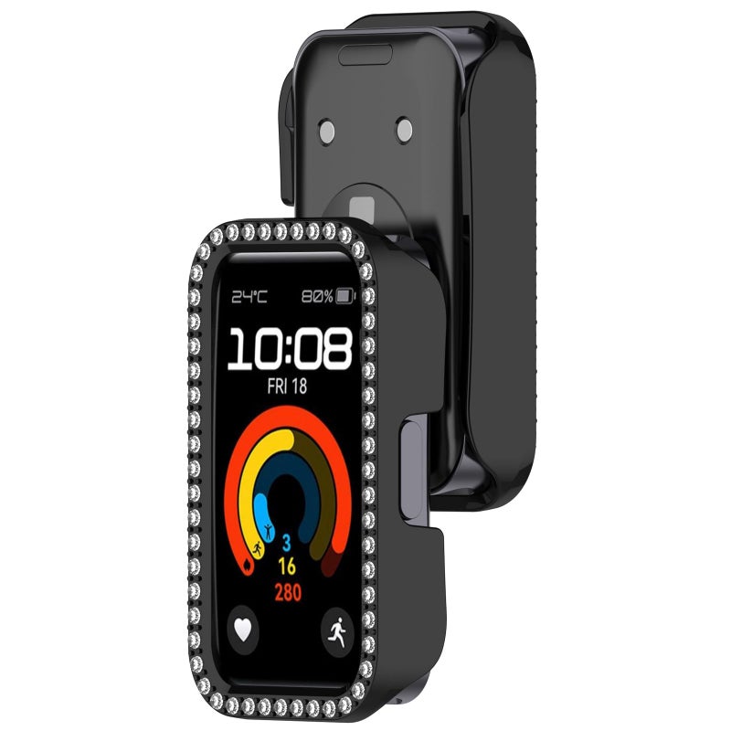 AWADUO Compatible with Huawei Band 10/10 NFC/9/9 NFC/8/8 NFC Protective Case Cover – Diamond Decoration PC Watch Accessories (Black) - Image 1