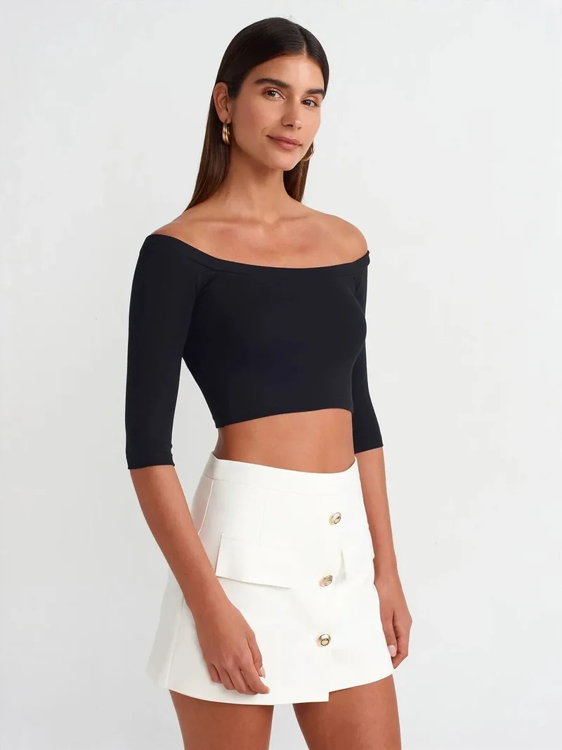 ديلفين Dilvin Women’s Off-shoulder Crop Blouse