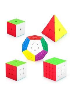 Maomaoyu Magic Cube Set ，5 Pack, 2x2+3x3+4x4+Megaminx+Pyraminx Speed Bundle Magic Cube 3D Puzzle with Smooth Sticker Brain teasers Stocking Fillers for Kids(Stickerless)