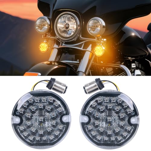AUDEXEN 3-1/4 Inch Front Led Turn Signal Flat Smoke Lens 1157 Base Amber Lamp Compatible with Harley Motorcycle Road Glide Road King Softail Ultra Classic Ultra Limited Electra Glide - Image 1