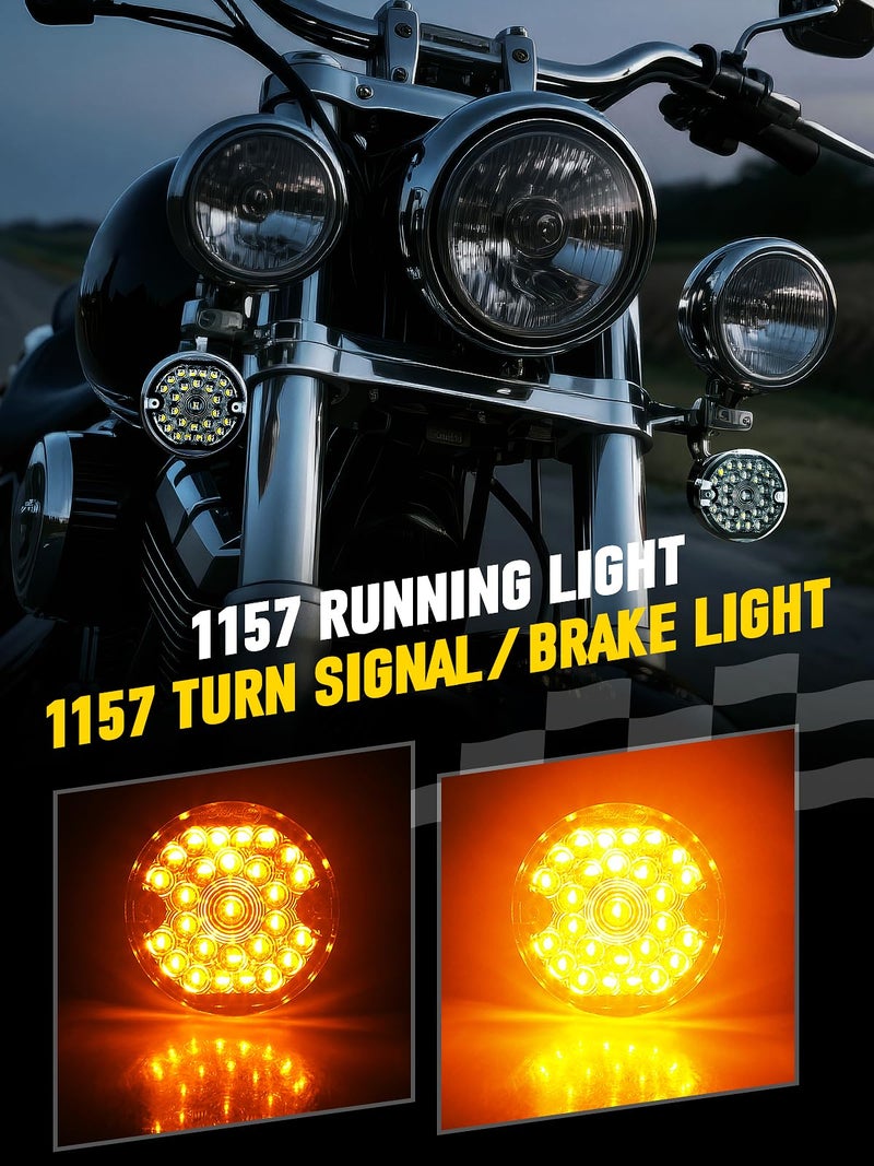 AUDEXEN 3-1/4 Inch Front Led Turn Signal Flat Smoke Lens 1157 Base Amber Lamp Compatible with Harley Motorcycle Road Glide Road King Softail Ultra Classic Ultra Limited Electra Glide - Image 2