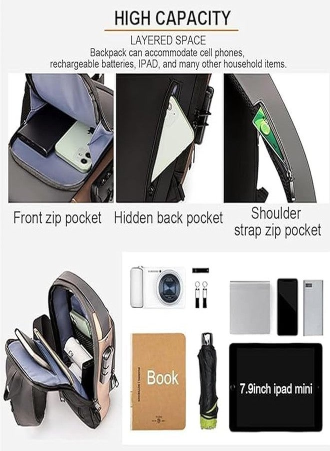 Madiyo PU Leather Bag, Anti-Theft Sling Backpack with USB Charging Port, Single Shoulder, Crossbody Chest Bag for Men, Women, Waterproof, Travel for Hiking, Cycling, Travel - Image 5