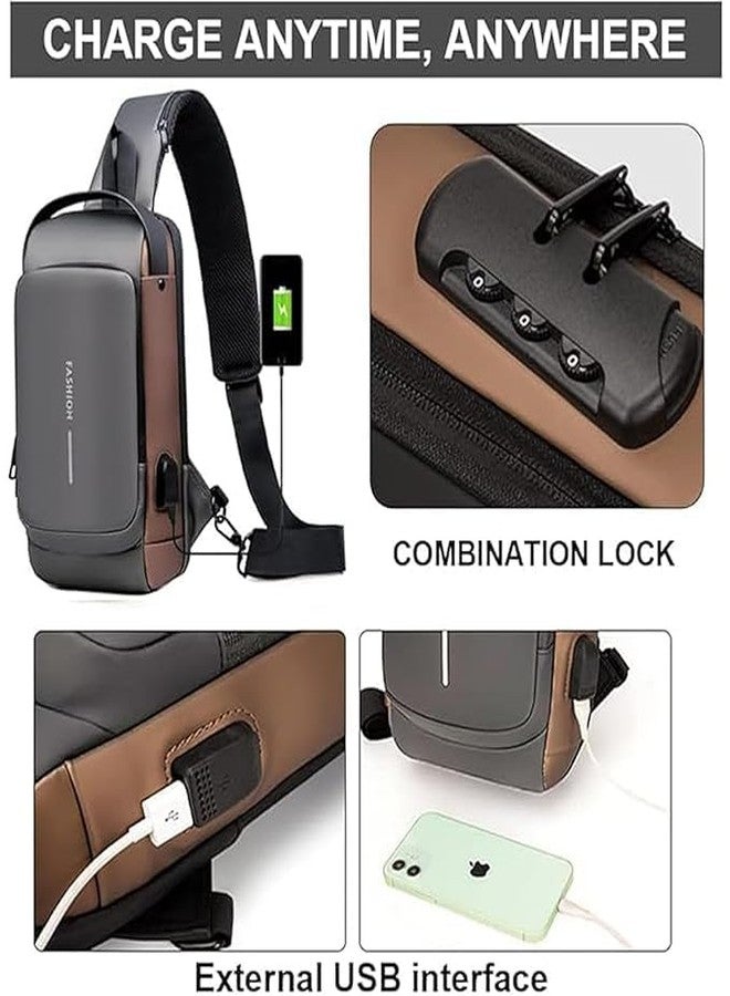 Madiyo PU Leather Bag, Anti-Theft Sling Backpack with USB Charging Port, Single Shoulder, Crossbody Chest Bag for Men, Women, Waterproof, Travel for Hiking, Cycling, Travel - Image 3