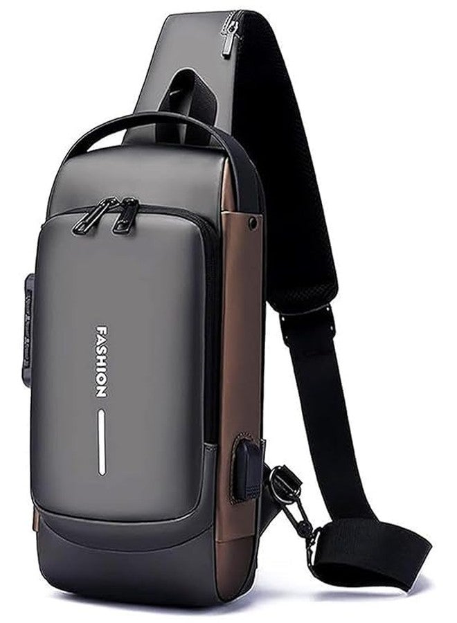 Madiyo PU Leather Bag, Anti-Theft Sling Backpack with USB Charging Port, Single Shoulder, Crossbody Chest Bag for Men, Women, Waterproof, Travel for Hiking, Cycling, Travel - Image 1