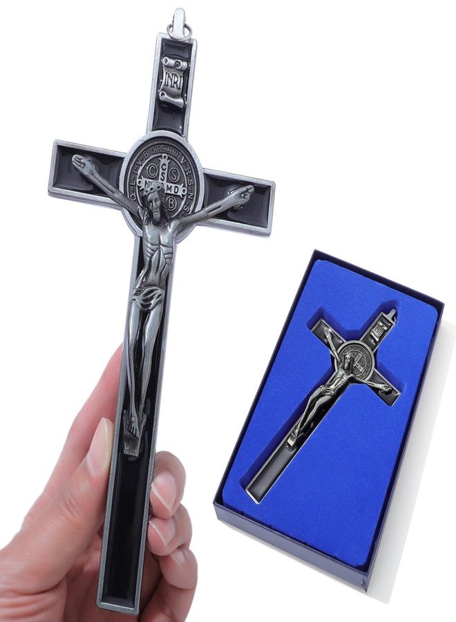 KOMI Metal Crucifix Wall Cross, Catholic Crosses with Black Enamel - 7.5 Inch Crucifix for Wall, Jesus Christian Wall Hanging Cross for Home Decor - Image 1