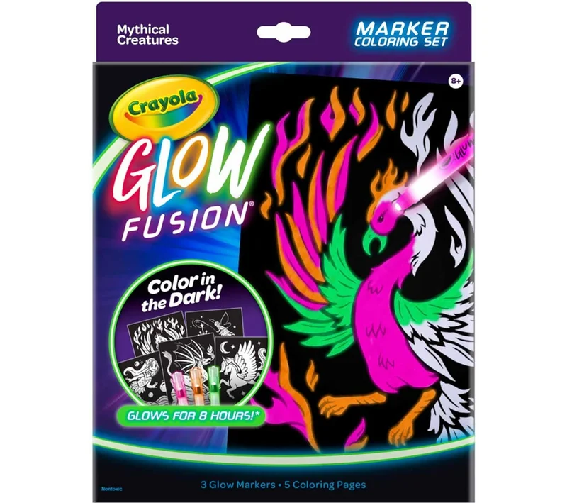 كرايولا Crayola Glow Fusion, Glow in The Dark Coloring Set with Markers, Mythical Creature Coloring Pages, Gift for Kids