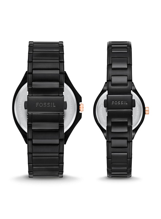 FOSSIL Unisex His And Her Stainless Steel Chronograph Wrist Watch BQ2645SET - 45MM - Black - Image 2