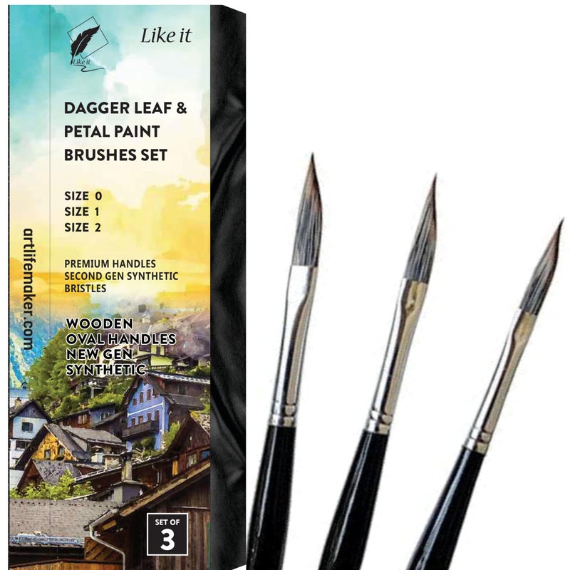 Like-It Like it Dagger Leaf & Petal Paint Brushes Set of 3 with Seamless Synthetic Bristles -Premium Artists' Liner Painting Brushes Brush for Acrylic Painting, Oil Painting & More - Image 2