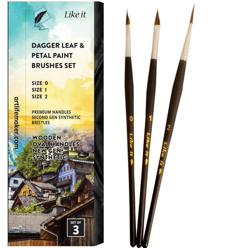 Like-It Like it Dagger Leaf & Petal Paint Brushes Set of 3 with Seamless Synthetic Bristles -Premium Artists' Liner Painting Brushes Brush for Acrylic Painting, Oil Painting & More - Image 1