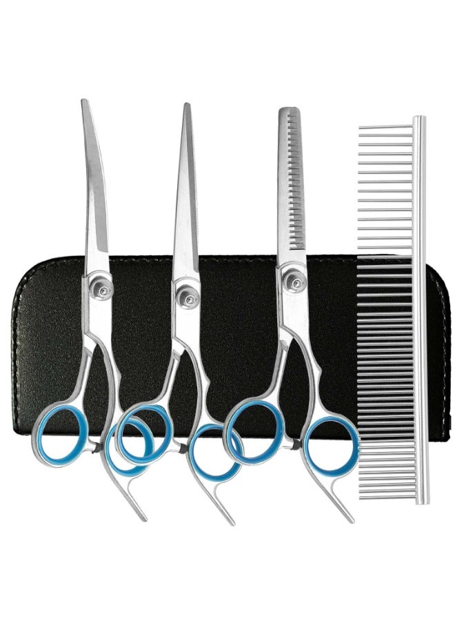 مقصات تنظيف الكلاب ذات أطراف مستديرة آمنة، مقص 5 في 1 لتنظيف الكلاب، مجموعة مقصات منحنية محترفة لتنظيف الحيوانات الأليفة للكلاب والقطط - Image 1