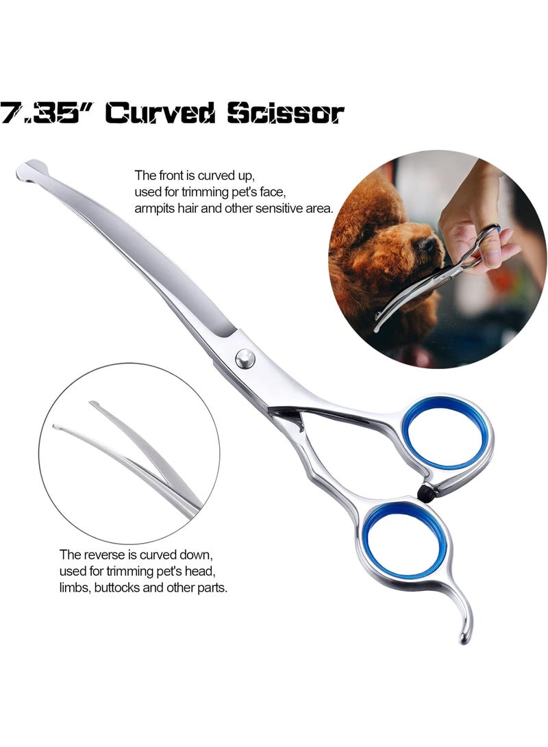 مقصات تنظيف الكلاب ذات أطراف مستديرة آمنة، مقص 5 في 1 لتنظيف الكلاب، مجموعة مقصات منحنية محترفة لتنظيف الحيوانات الأليفة للكلاب والقطط - Image 2