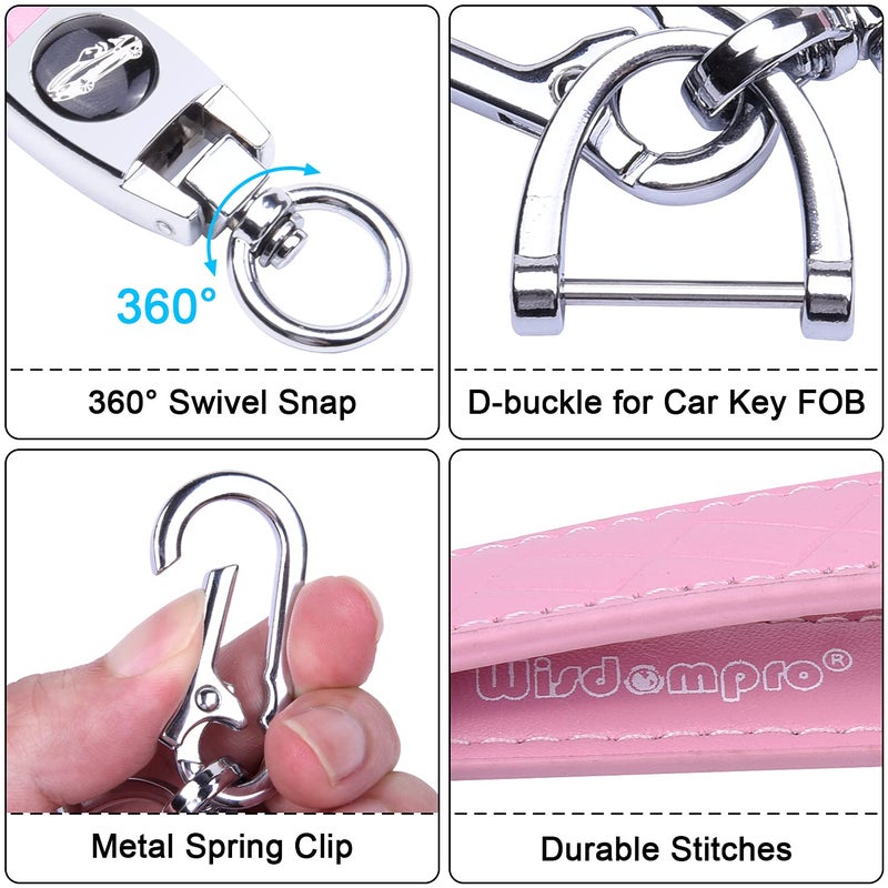 Wisdompro Microfiber Leather Car Keychain, Universal Key Fob Keychain Leather Key Chain Holder with 3 Keyrings and 1 Screwdriver for Men and Women - Pink - Image 3
