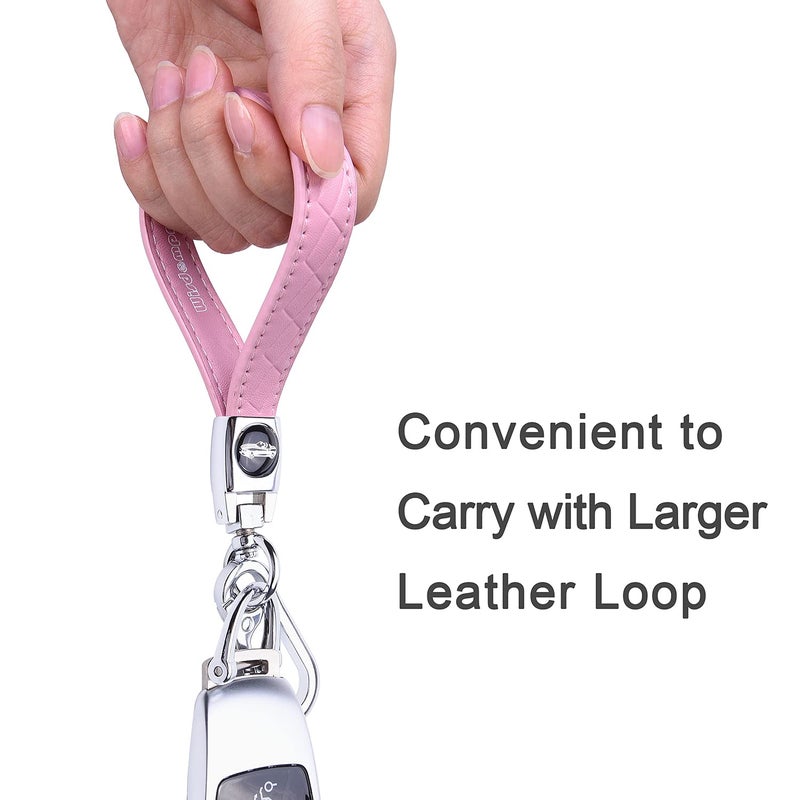 Wisdompro Microfiber Leather Car Keychain, Universal Key Fob Keychain Leather Key Chain Holder with 3 Keyrings and 1 Screwdriver for Men and Women - Pink - Image 4