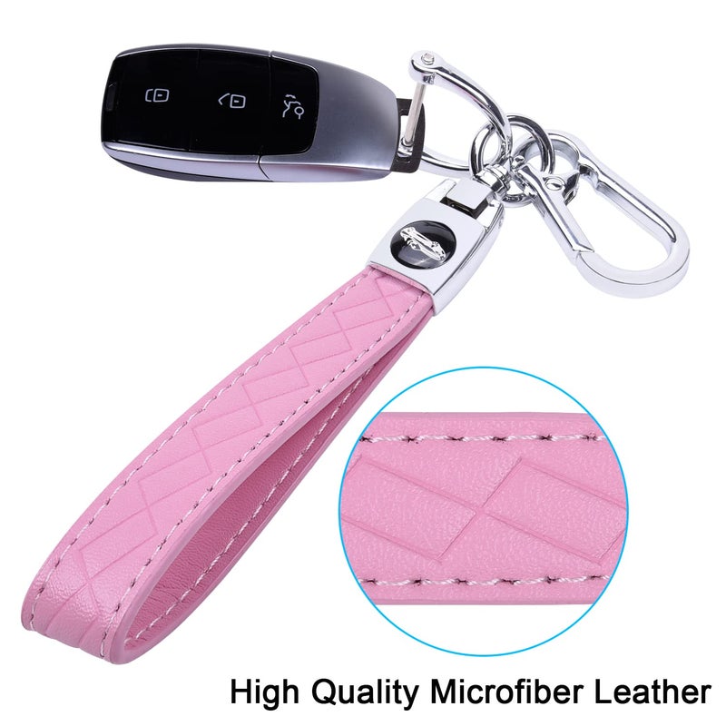 Wisdompro Microfiber Leather Car Keychain, Universal Key Fob Keychain Leather Key Chain Holder with 3 Keyrings and 1 Screwdriver for Men and Women - Pink - Image 2