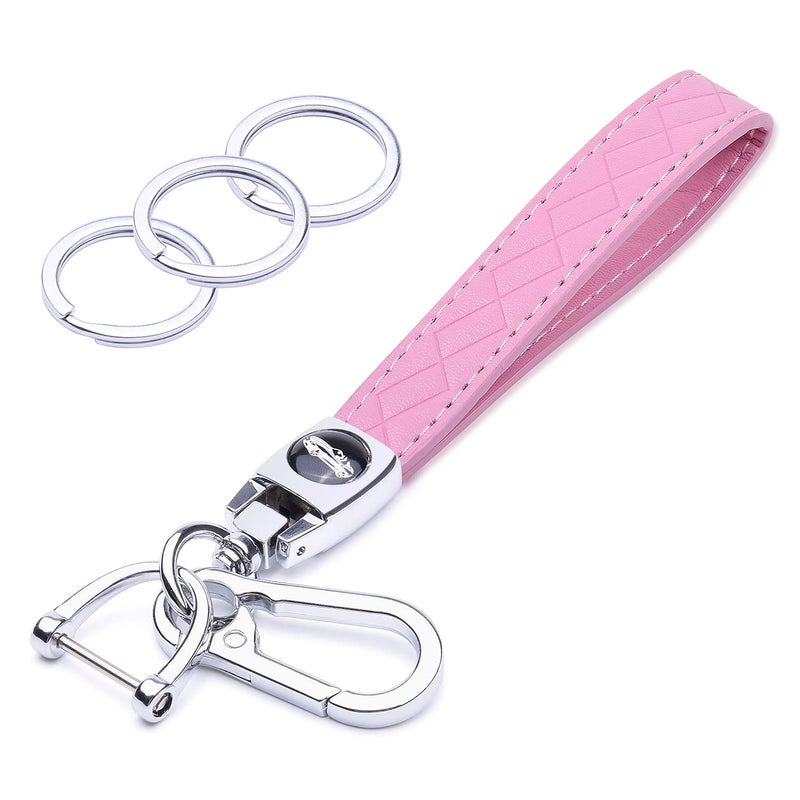 Wisdompro Microfiber Leather Car Keychain, Universal Key Fob Keychain Leather Key Chain Holder with 3 Keyrings and 1 Screwdriver for Men and Women - Pink - Image 1