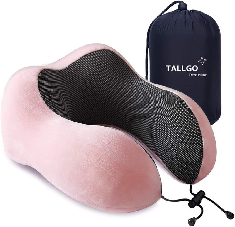 TALLGO Travel Pillow, Best Memory Foam Neck Pillow Head Support Soft Pillow for Sleeping Rest, Airplane Car & Home Use (Pink) - Image 1