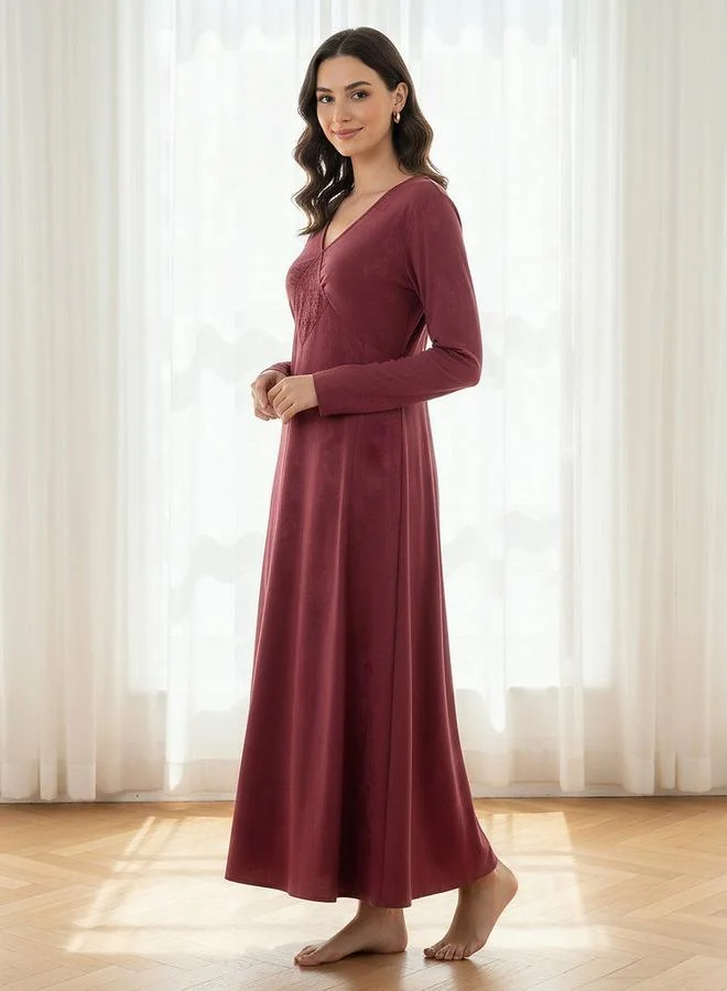 Splash FAV Maxi Length Night Dress with Long Sleeves Embroidered Detail Viscose