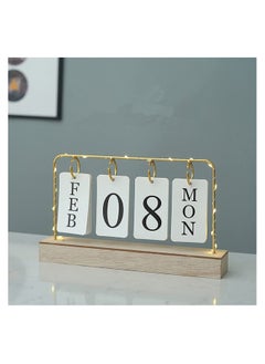 Generic Wooden Perpetual Calendar with Metal Stand for Office and Home Decor 2023 Monthly and Weekly Planner Desk Decoration in White Color  - Image 1