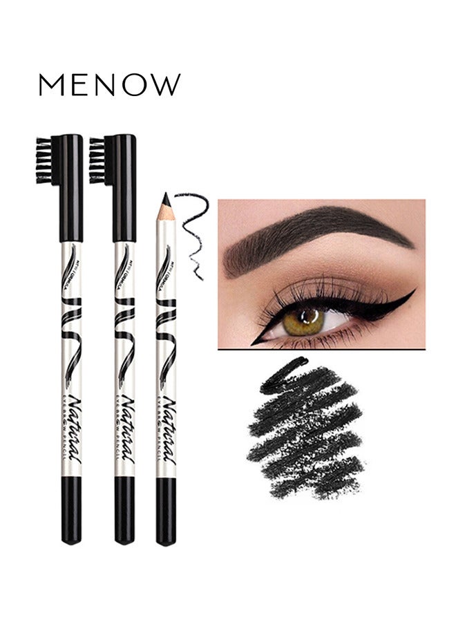 ميناو 2 حزم أقلام الحواجب مع فرشاة ناعمة 2-في 1 قلم رصاص مقاوم للعرق مقاوم للماء طويل الأمد وفرشاة الحاجب وملء أداة مكياج قلم رصاص (أسود) - Image 1