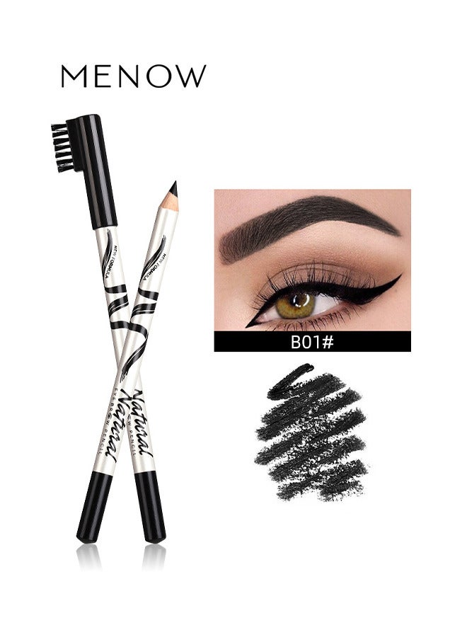 ميناو 2 حزم أقلام الحواجب مع فرشاة ناعمة 2-في 1 قلم رصاص مقاوم للعرق مقاوم للماء طويل الأمد وفرشاة الحاجب وملء أداة مكياج قلم رصاص (أسود) - Image 2