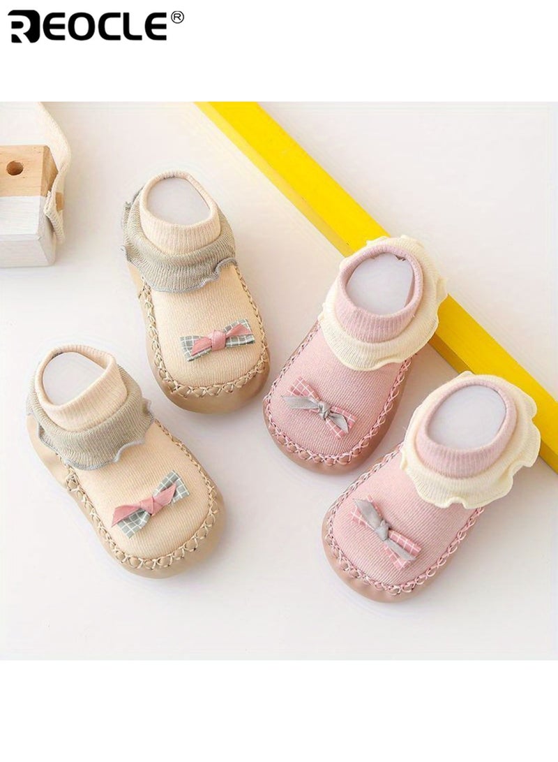 ريوكل زوجان من أحذية أطفال ناعمة غير قابلة للانزلاق مع فيونكة نعال غير سامة للأطفال راحة حذاء أطفال جوارب أرضية طوال الموسم للأولاد والبنات - Image 1